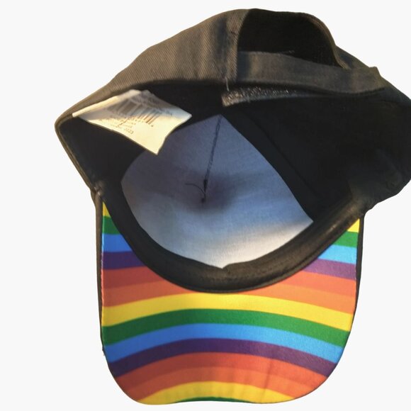 Black Rainbow Embroidered Baseball Cap Adjustable Strap Gay Pride LGBTQ - Picture 2 of 6